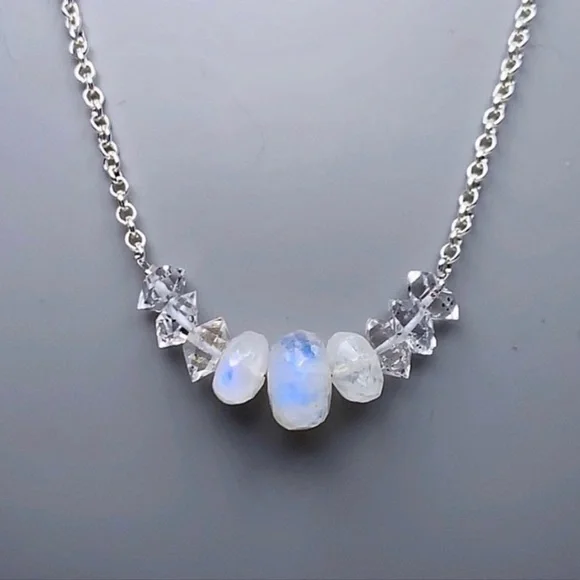 Hand Made Moonstone Diamond Necklace - Picture 3 of 4